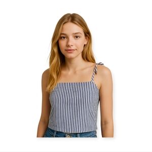 XS Blue White Pinstriped Keyhole Tank Brandy Melville John Galt Summer Top